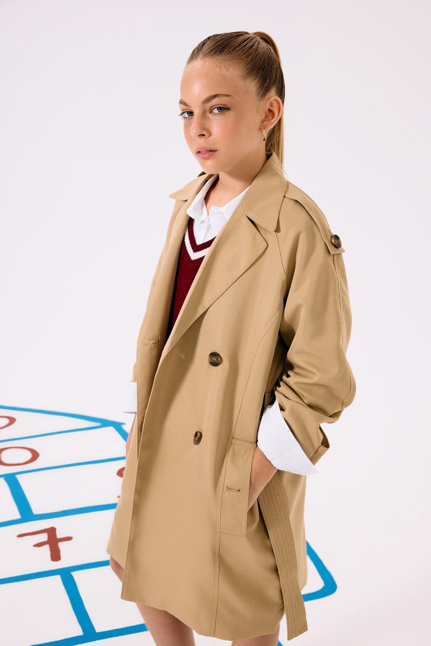 GIRLS & TEENS Camel Girl with Belt Trench Coat