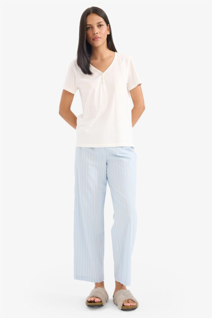 WOMAN Light Blue Long Length Poplin Pajama Pants