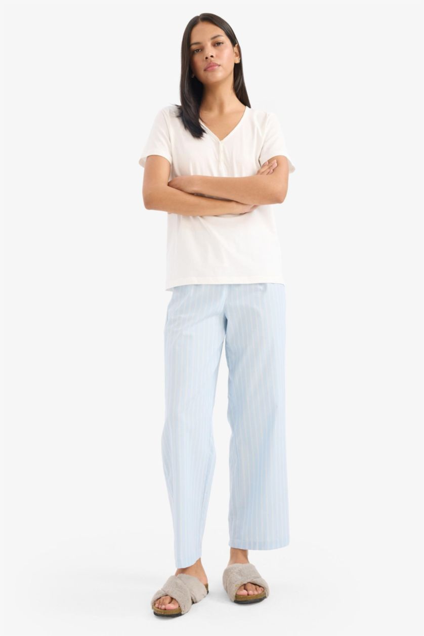 WOMAN Light Blue Long Length Poplin Pajama Pants