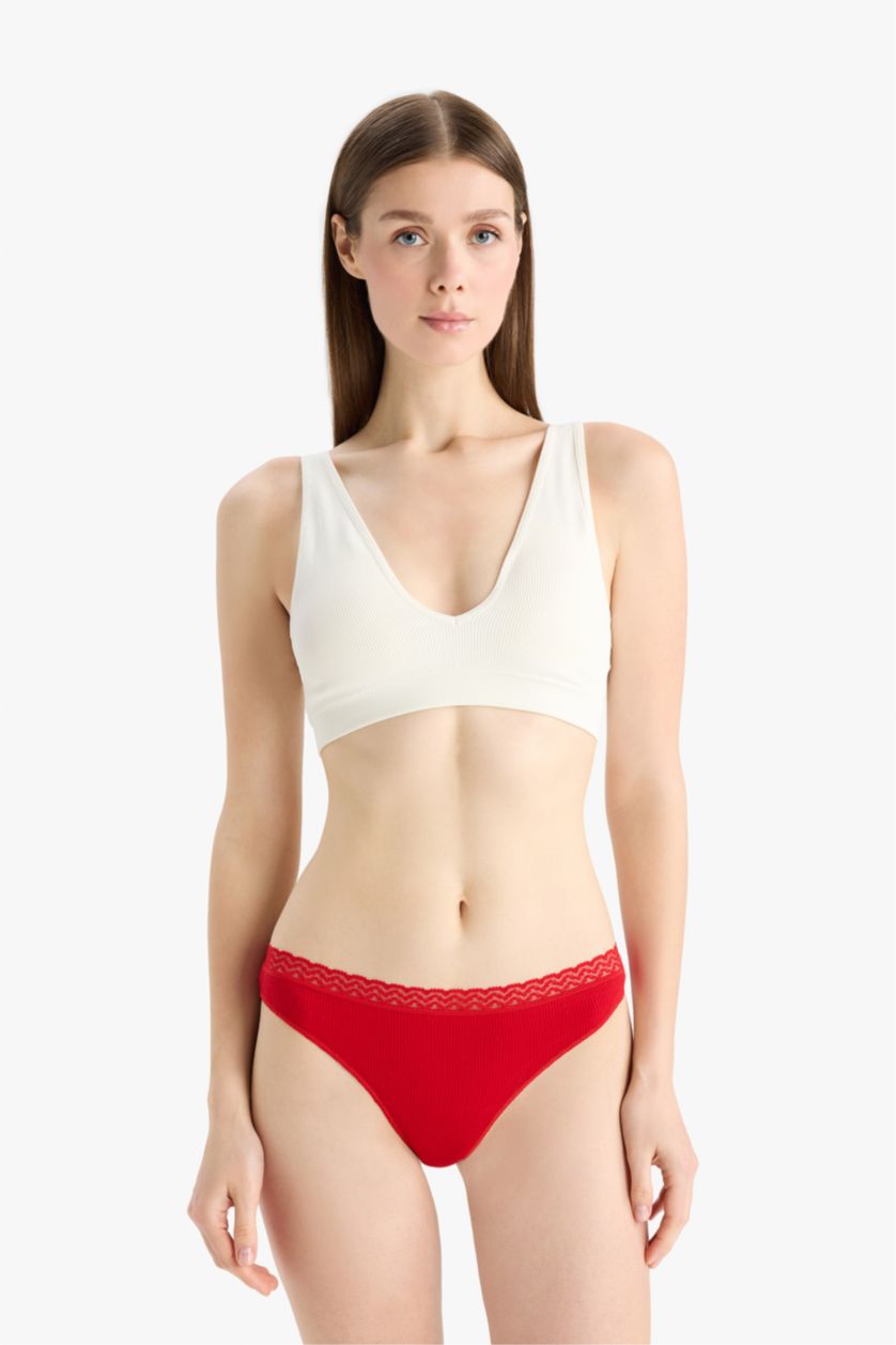 Kadın Açık Pembe Dantel Detaylı Ribana 3'lü Tanga