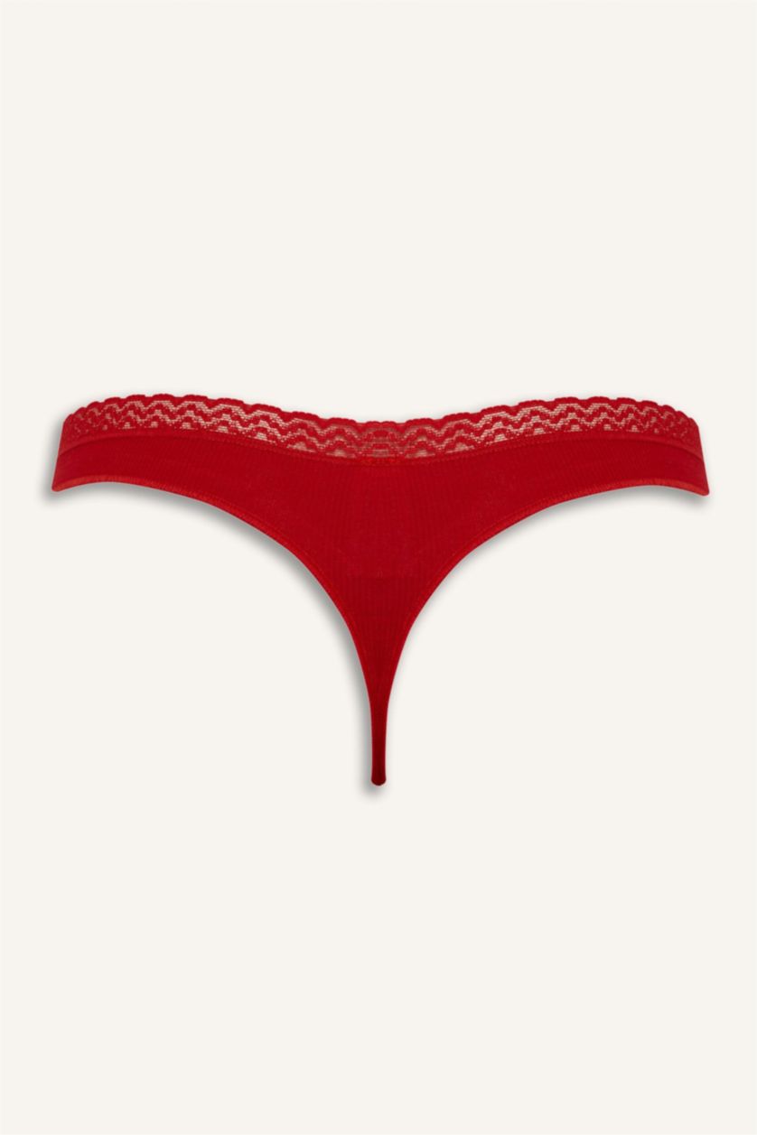 Kadın Açık Pembe Dantel Detaylı Ribana 3'lü Tanga