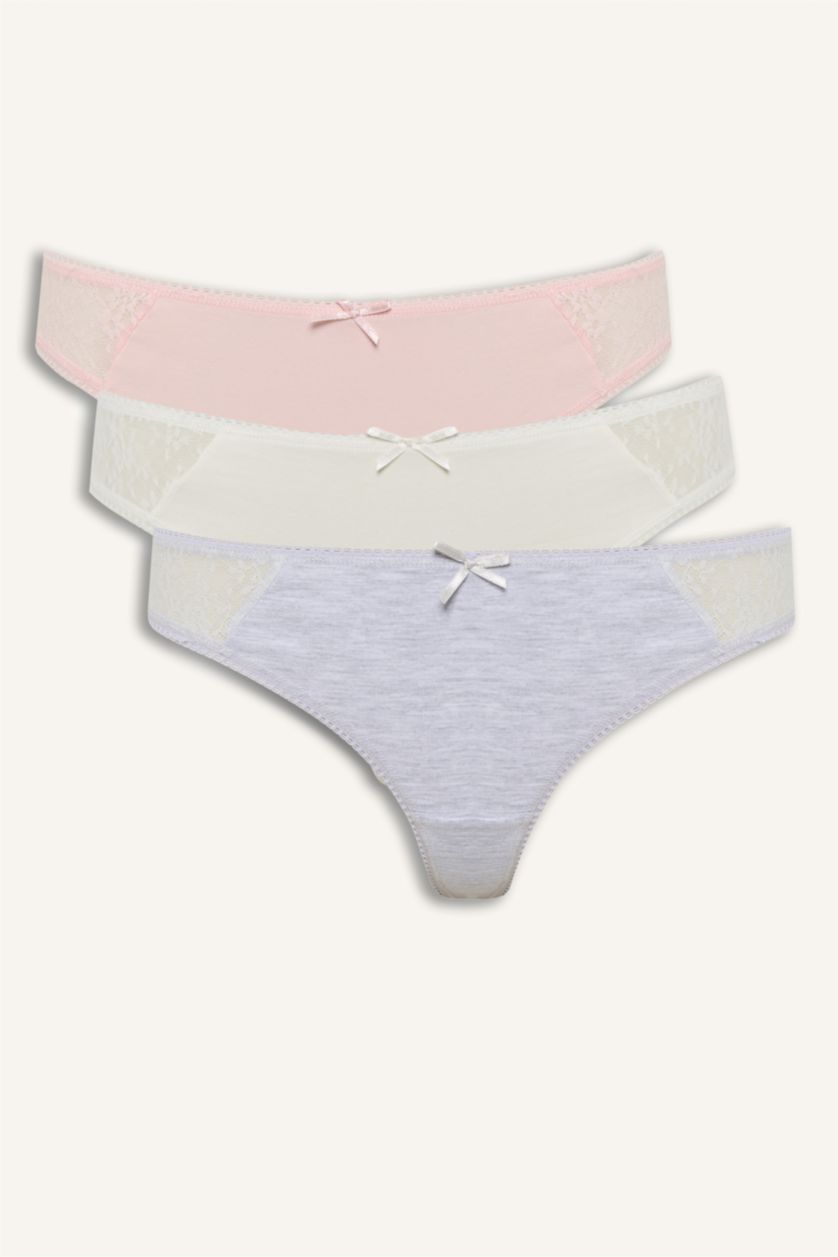 Kadın Açık Pembe Dantel Detaylı 3'lü Tanga