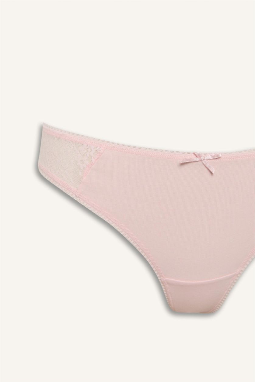 Kadın Açık Pembe Dantel Detaylı 3'lü Tanga