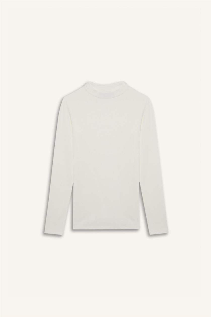 Woman Ecru Camisole Half Turtleneck Long Sleeve Tunic