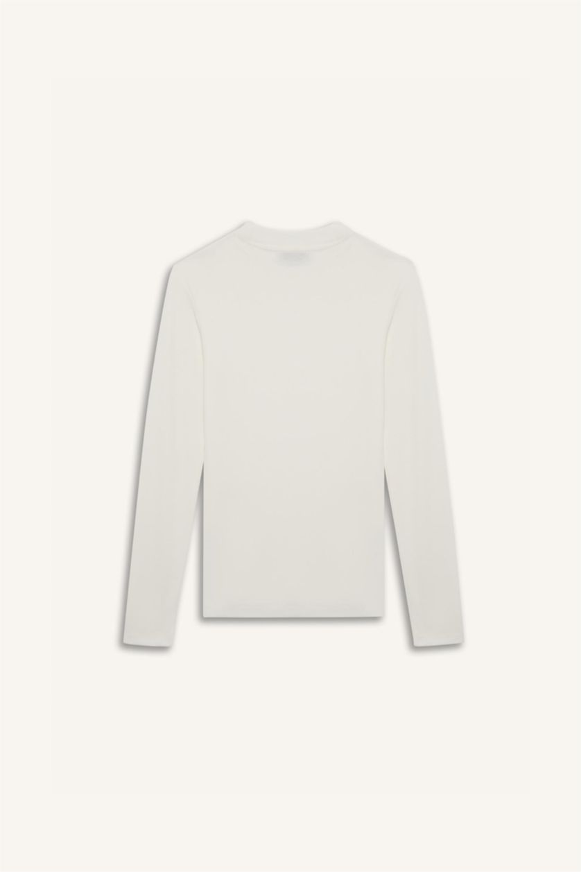 Woman Ecru Camisole Half Turtleneck Long Sleeve Tunic