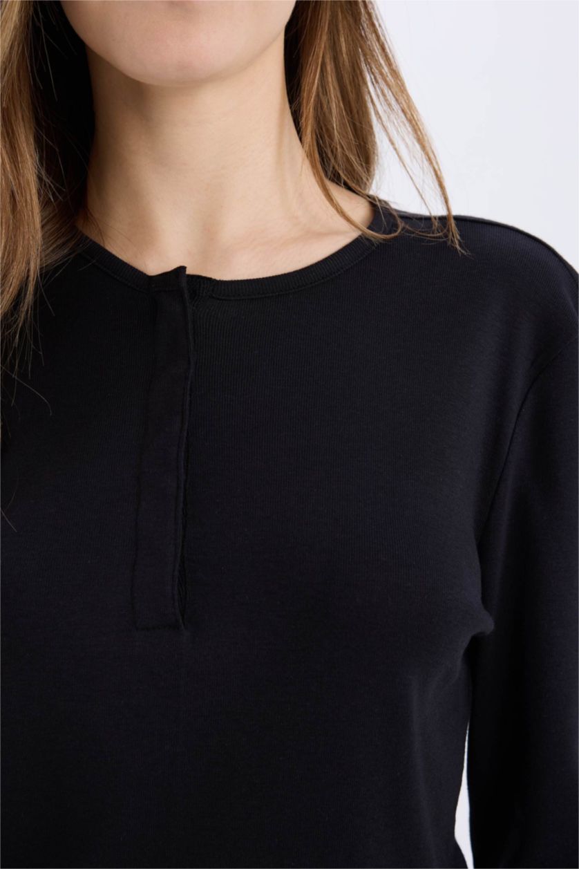 Women Black Slim Fit Ribana Long Sleeve T-Shirt