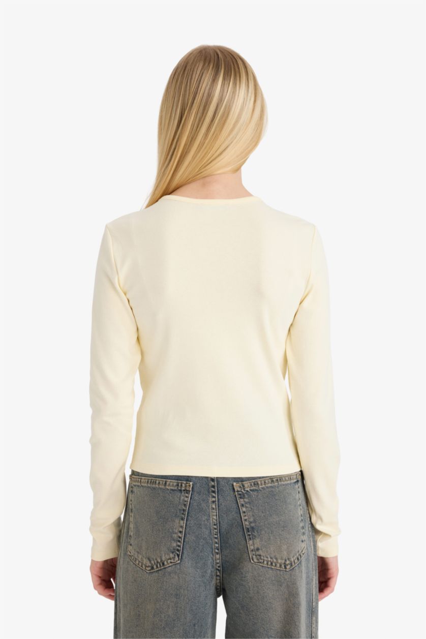 نساء حجري فاتح تيشيرت مضلع سليم فيت كم طويل بأزرار