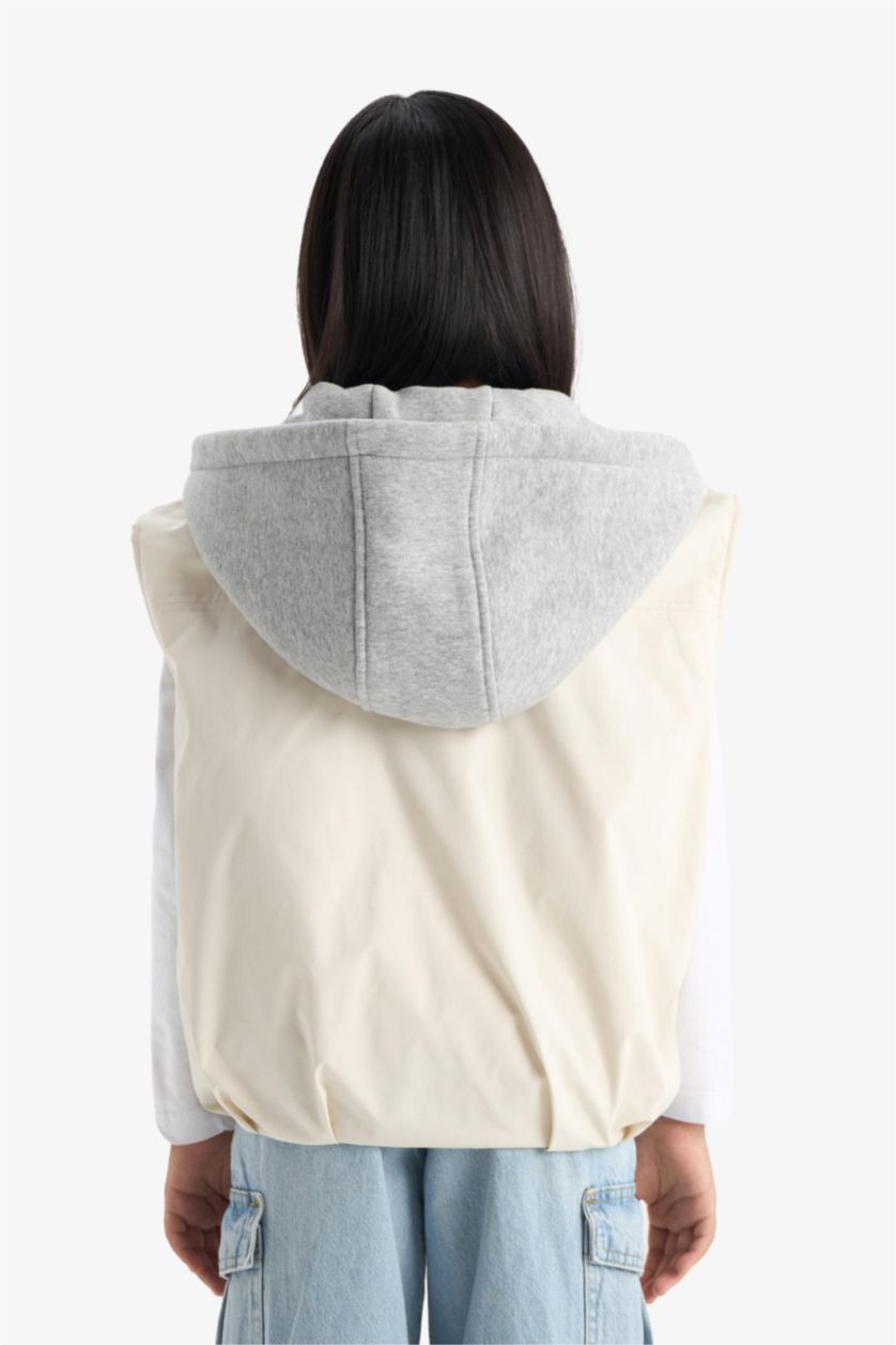 Kız Çocuk - Genç Kız Ekru Su Geçirmez Kapüşonlu Fermuarlı Yelek Kız Çocuk