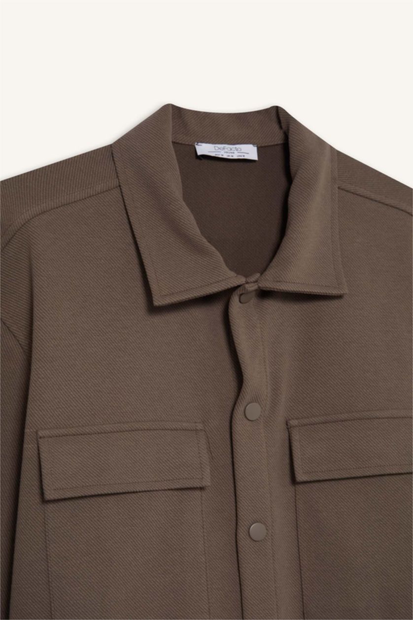 رجال بني فاتح جاكيت قميص قصة عادية بجيب مزدوج