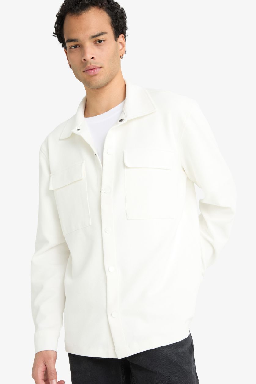 Erkek Ekru Esnek Kumaş Twill Gömlek