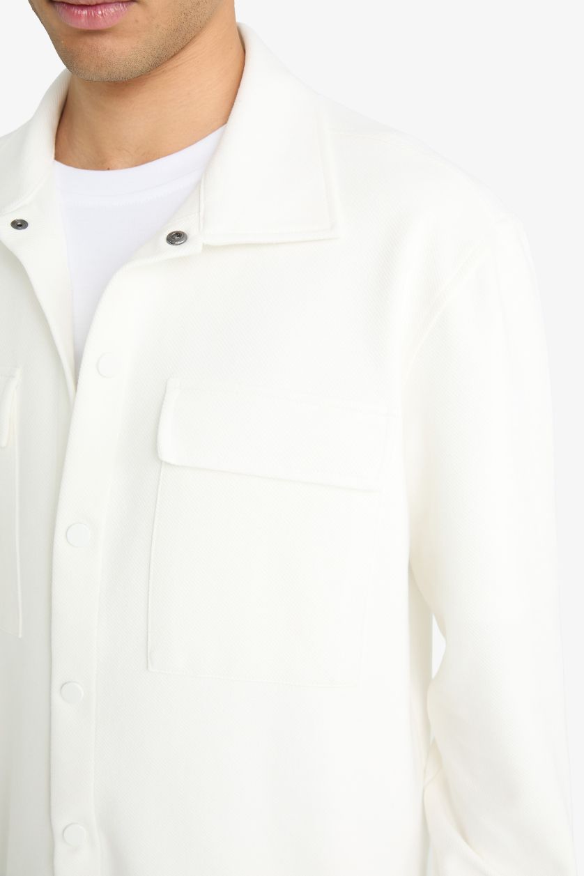 Erkek Ekru Esnek Kumaş Twill Gömlek