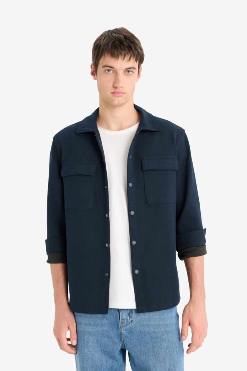 Erkek Lacivert Esnek Kumaş Twill Gömlek