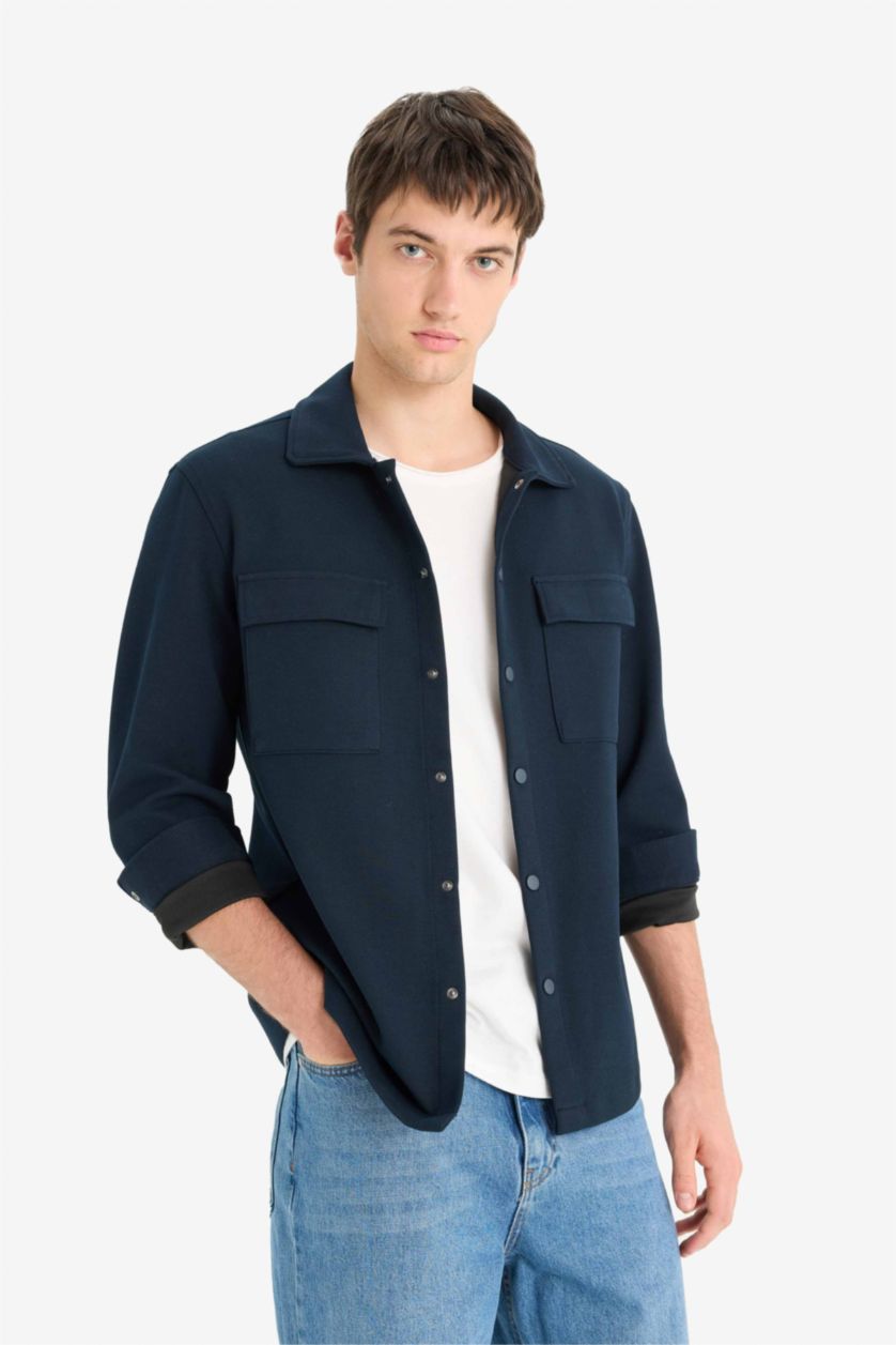 Erkek Lacivert Esnek Kumaş Twill Gömlek