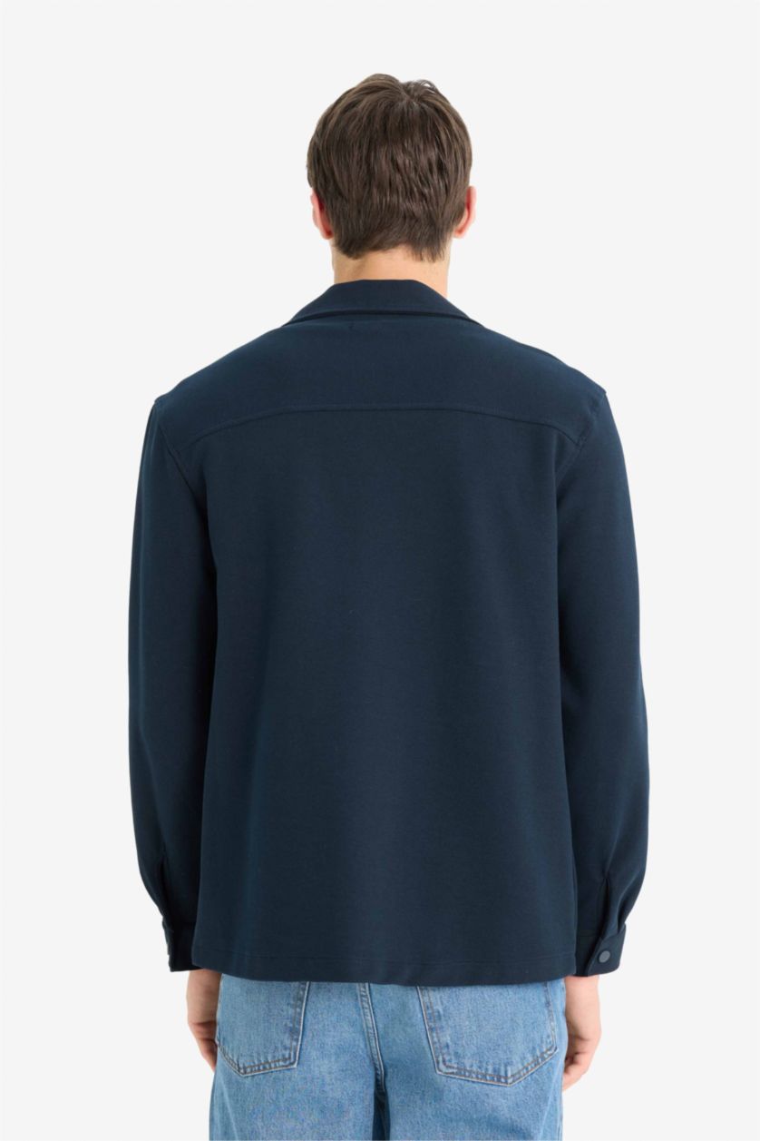 Erkek Lacivert Esnek Kumaş Twill Gömlek