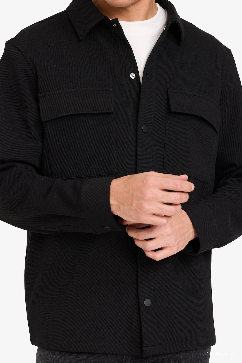 MAN Black Regular Fit Long Sleeve Overshirt