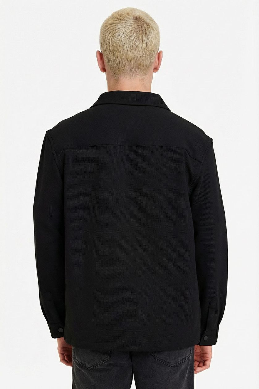 Erkek Siyah Esnek Kumaş Twill Gömlek