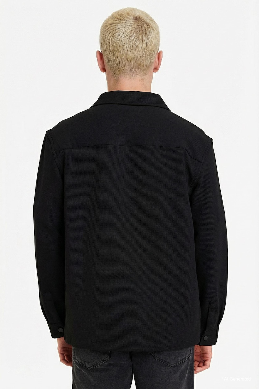 MAN Black Regular Fit Long Sleeve Overshirt