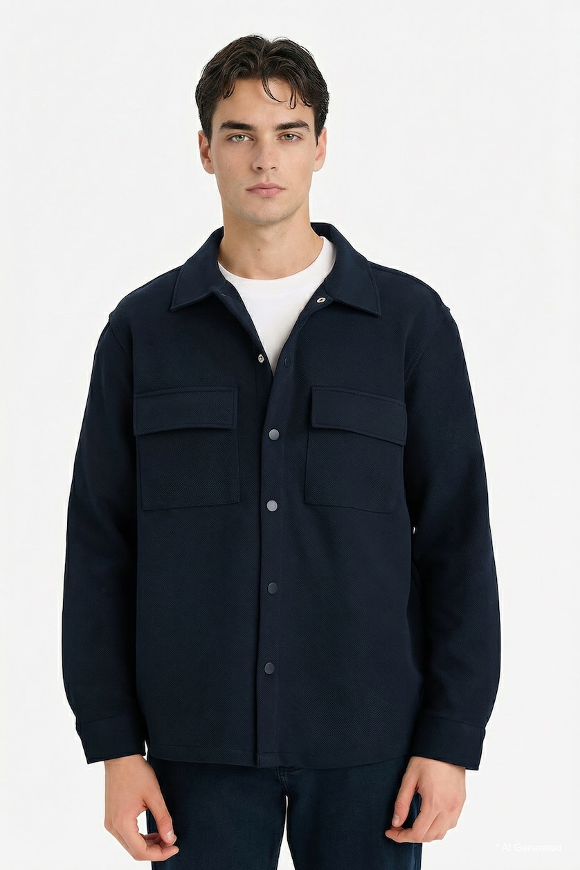 MAN NAVY Regular Fit Long Sleeve Overshirt
