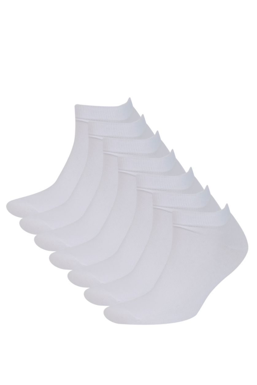 Erkek Beyaz Erkek Basıc Düz 7'li Pamuklu Patik Çorap