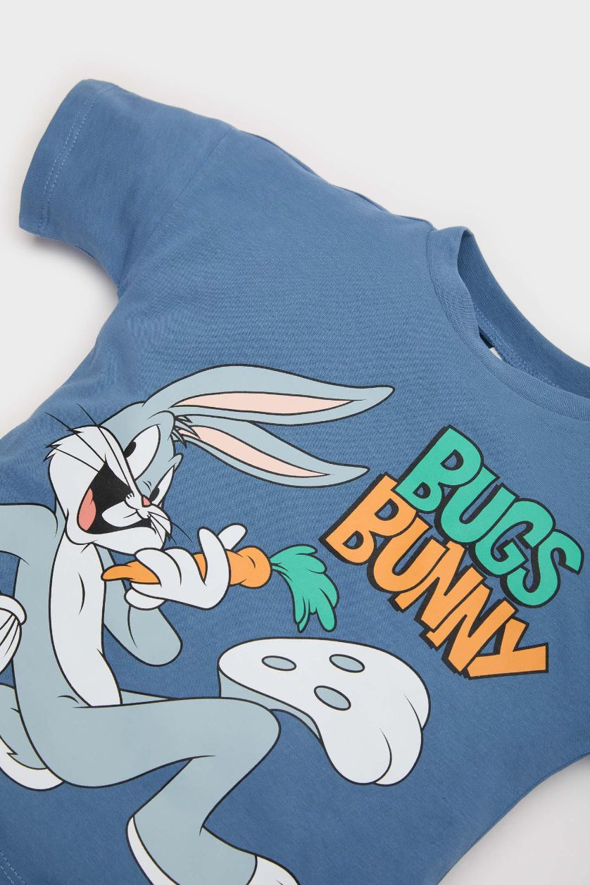 Erkek Bebek Koyu Mavi Looney Tunes 2'li Takım Kısa Kollu Tişört Şort Erkek Bebek