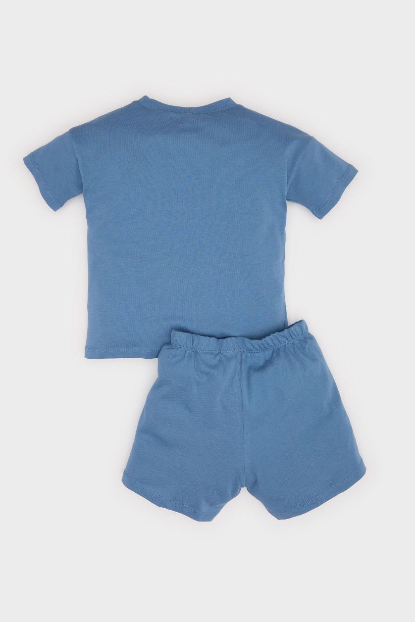 Erkek Bebek Koyu Mavi Looney Tunes 2'li Takım Kısa Kollu Tişört Şort Erkek Bebek