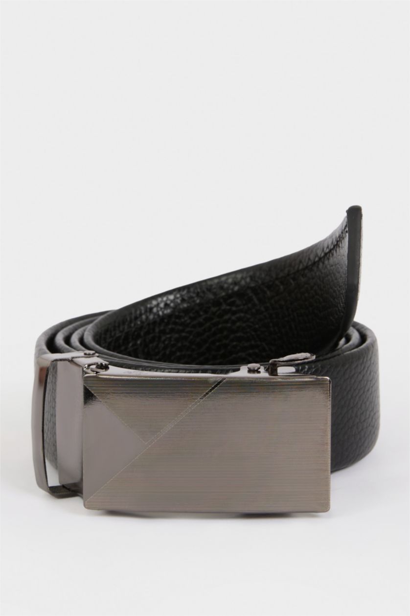 Men Black Man Rectangle Clasp Denim Belt