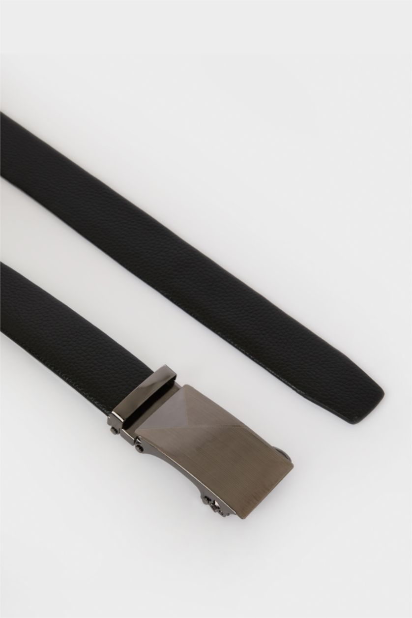 Men Black Man Rectangle Clasp Denim Belt