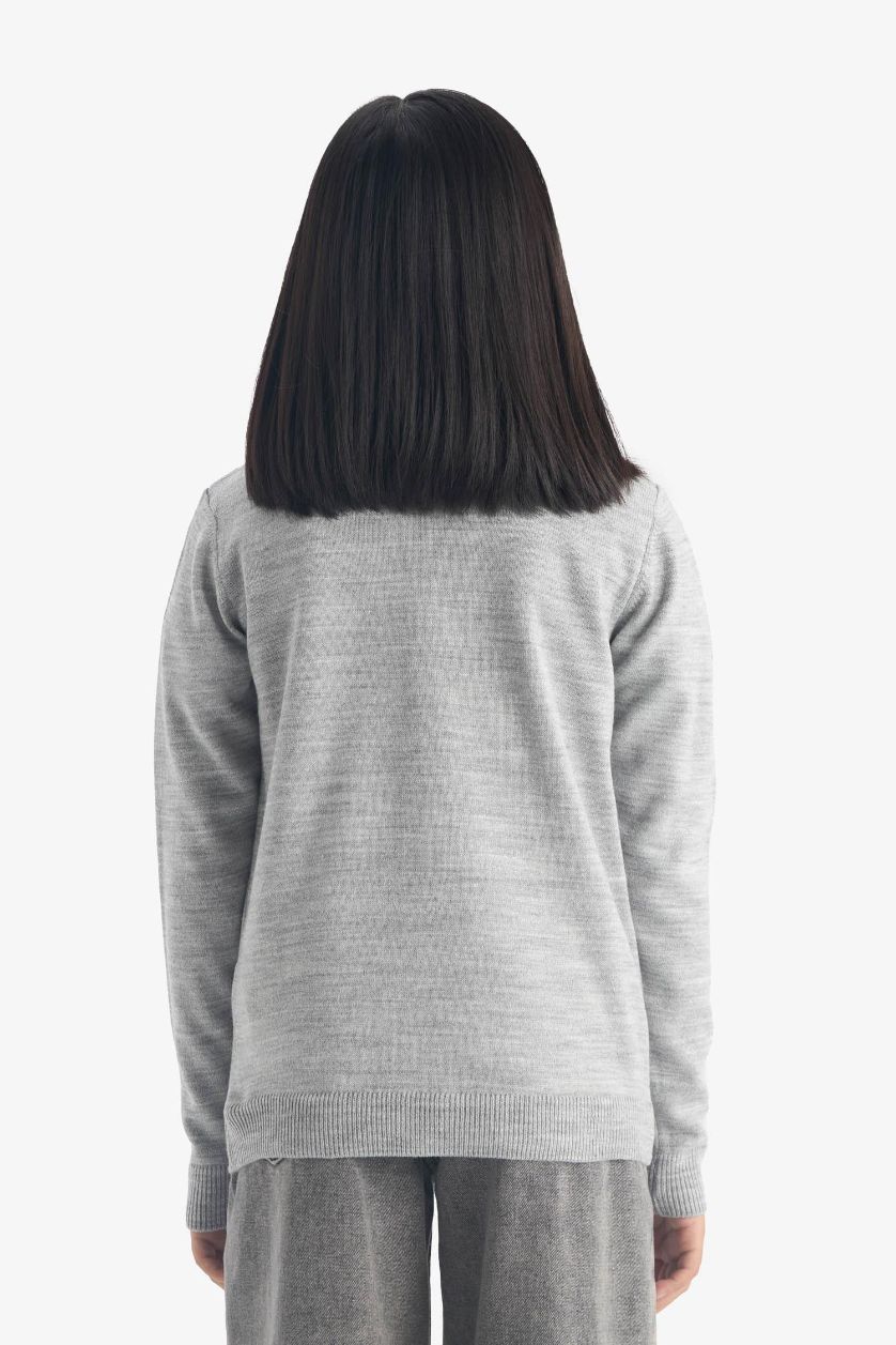 بناتي ميلانج رمادي فاتح كارديجان قصة عادية بياقة V