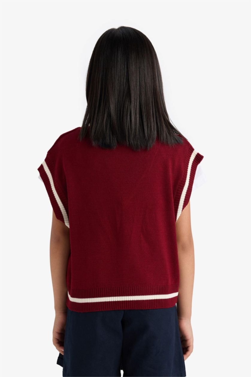 Kız Çocuk - Genç Kız Bordo Okula Dönüş Standart Fit Triko Süveter Kız Çocuk