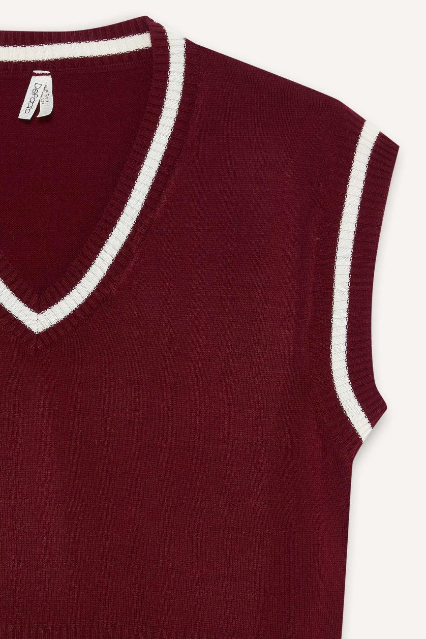 Kız Çocuk - Genç Kız Bordo Okula Dönüş Standart Fit Triko Süveter Kız Çocuk