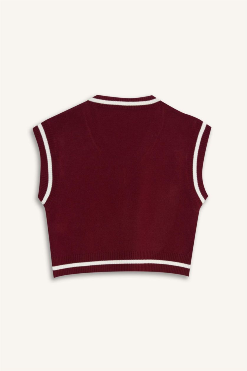 Kız Çocuk - Genç Kız Bordo Okula Dönüş Standart Fit Triko Süveter Kız Çocuk