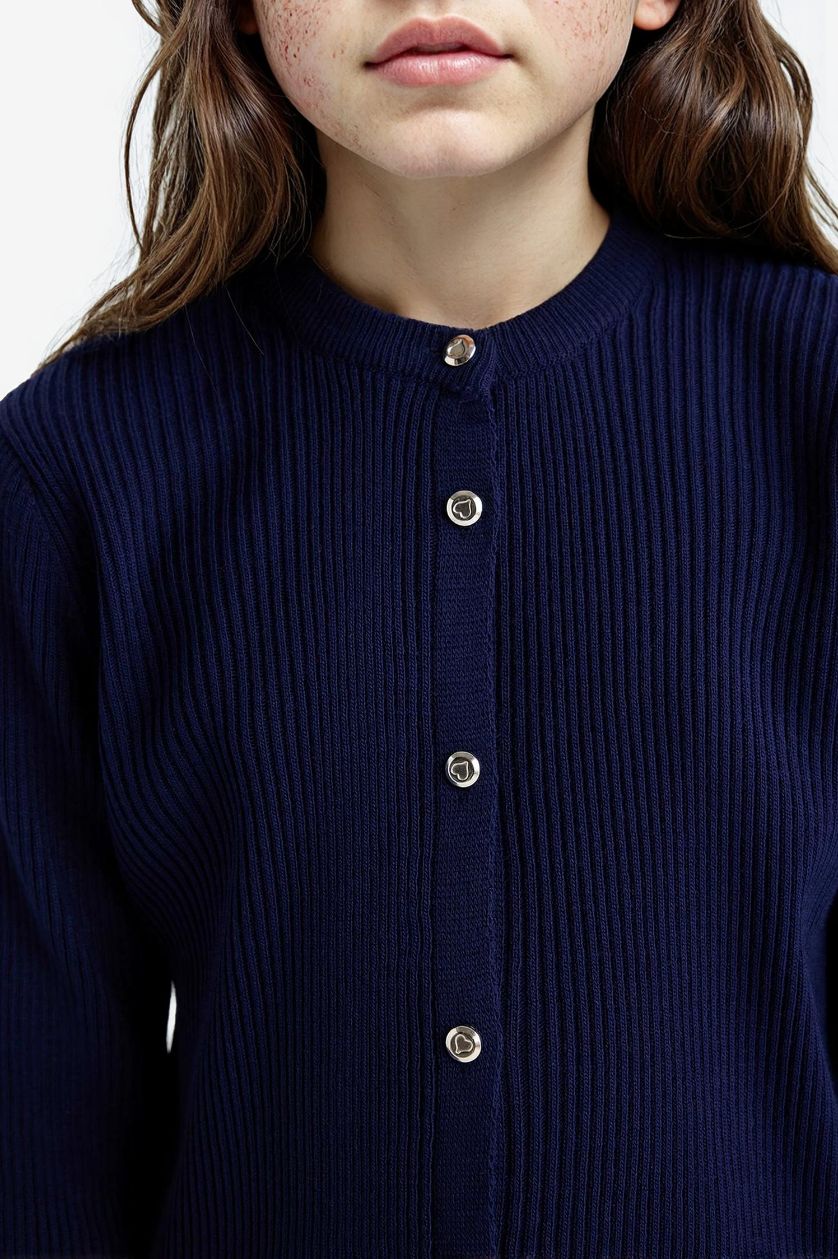 GIRLS & TEENS NAVY Girl Crew Neck Button Down Knit Cardigan