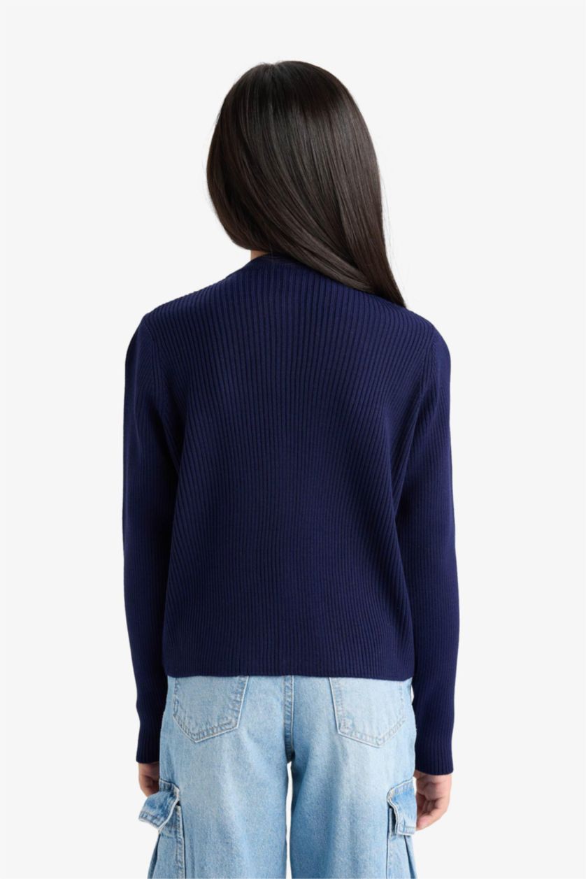 GIRLS & TEENS NAVY Girl Crew Neck Button Down Knit Cardigan