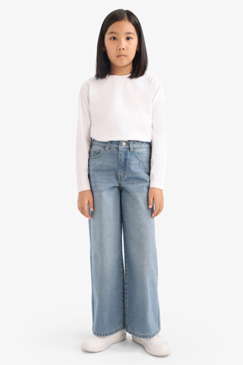 Girls & Teens Blue Wide Leg Denim Trousers