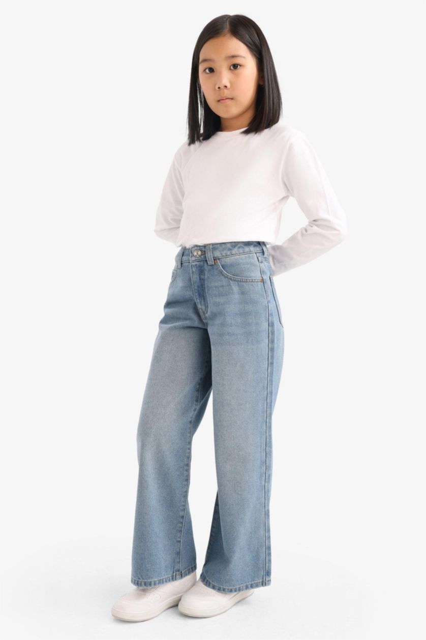 Girls & Teens Blue Wide Leg Denim Trousers