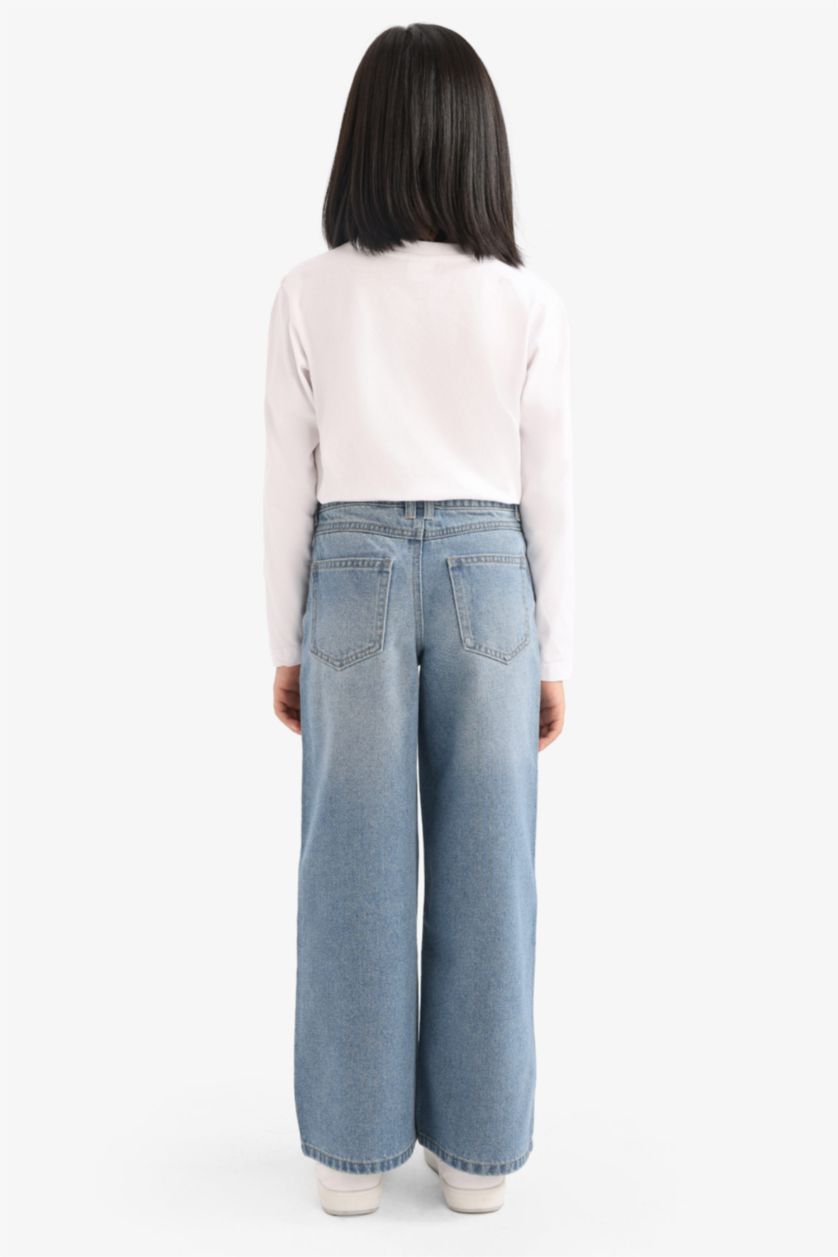 Girls & Teens Blue Wide Leg Denim Trousers