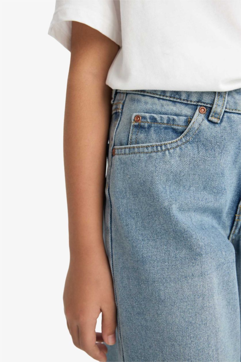 بنات أزرق فاتح بنطرون جينز بناتي وايد ليج برجل واسع بجيب