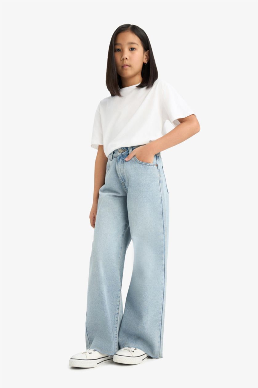 Девочки и подростки Светло-синий Девочка Wide Leg широкие джинсы