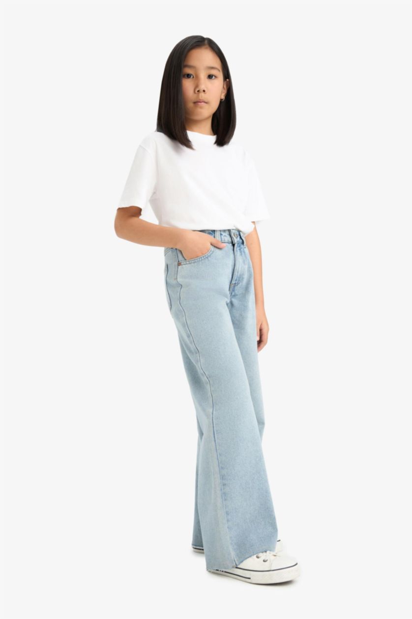 Девочки и подростки Светло-синий Девочка Wide Leg широкие джинсы