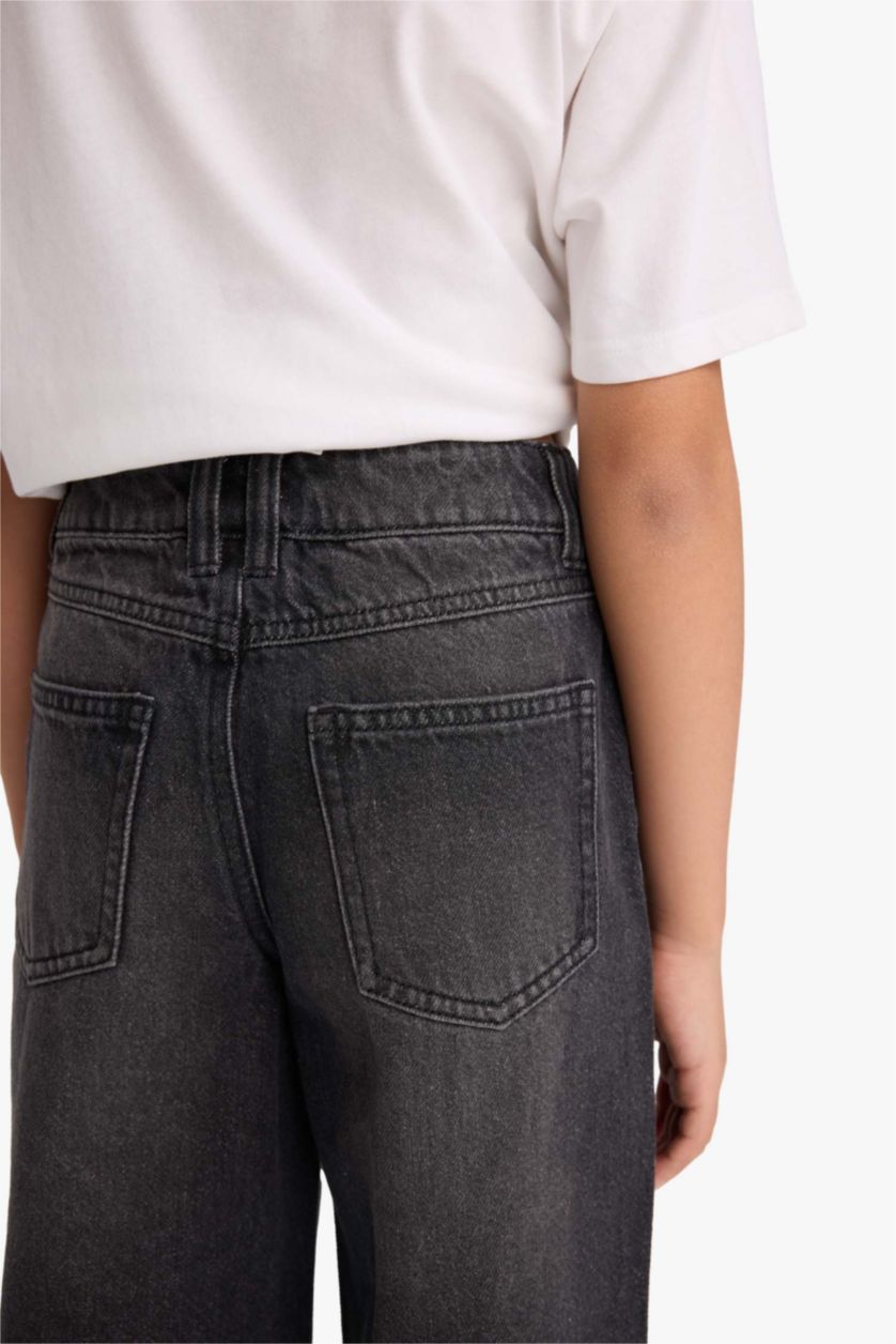 بنات أنثرا بنطرون جينز بناتي وايد ليج برجل واسع بجيب