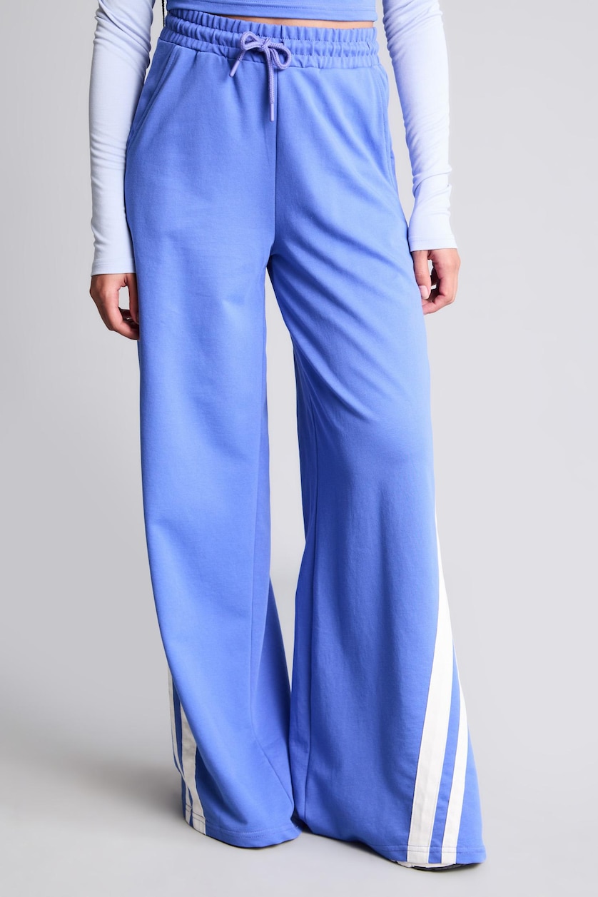 Kadın Saks Pamuklu Wide Leg Eşofman Altı