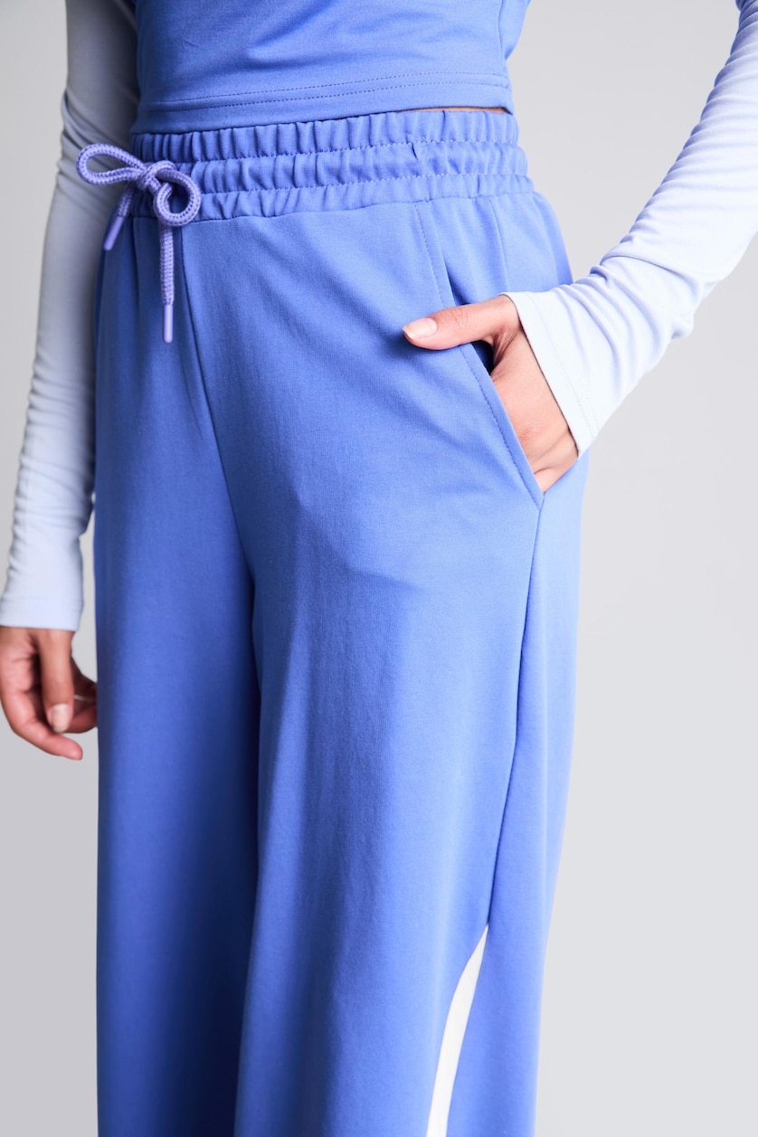 Kadın Saks Pamuklu Wide Leg Eşofman Altı