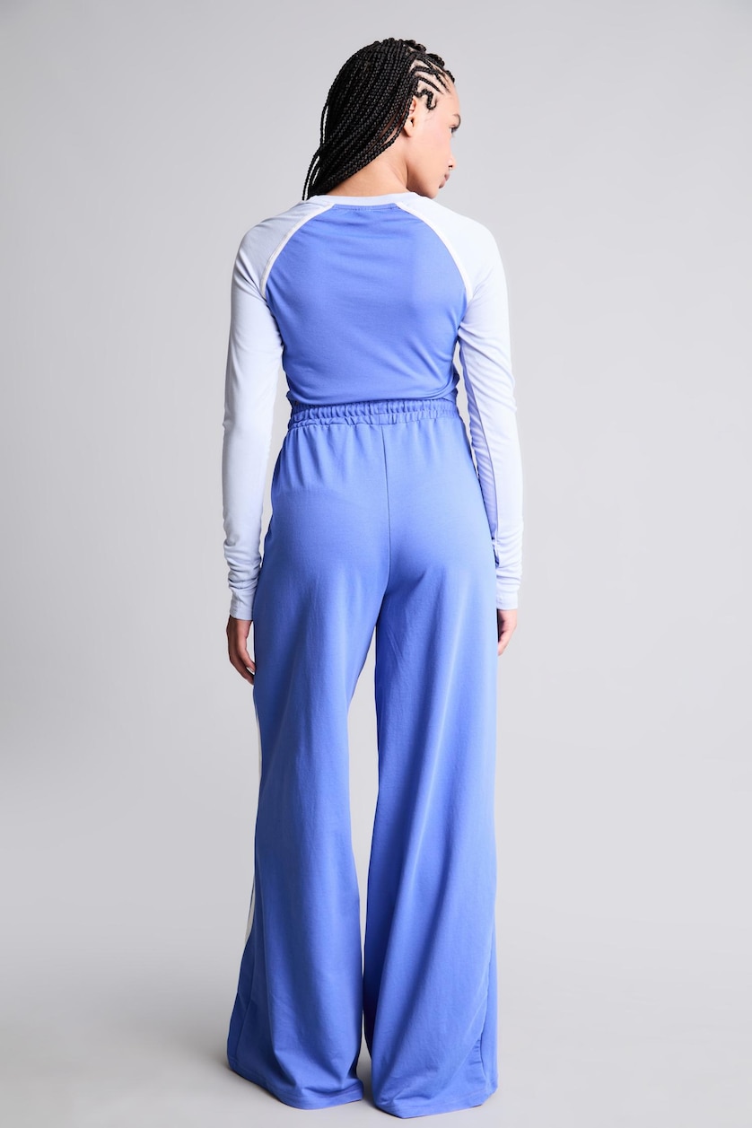 Kadın Saks Pamuklu Wide Leg Eşofman Altı