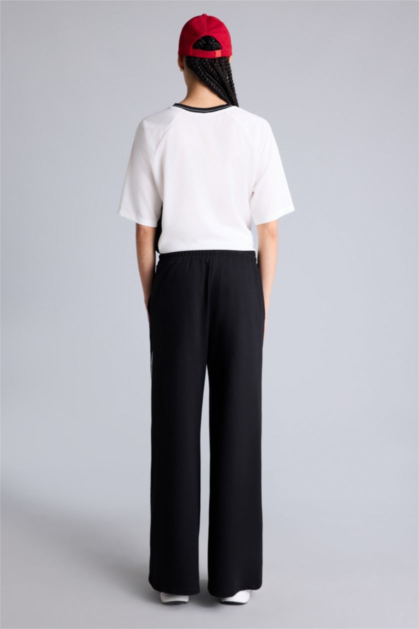Kadın Siyah Wıde Leg Geniş Paça Standart Boy Sporcu Pantolon