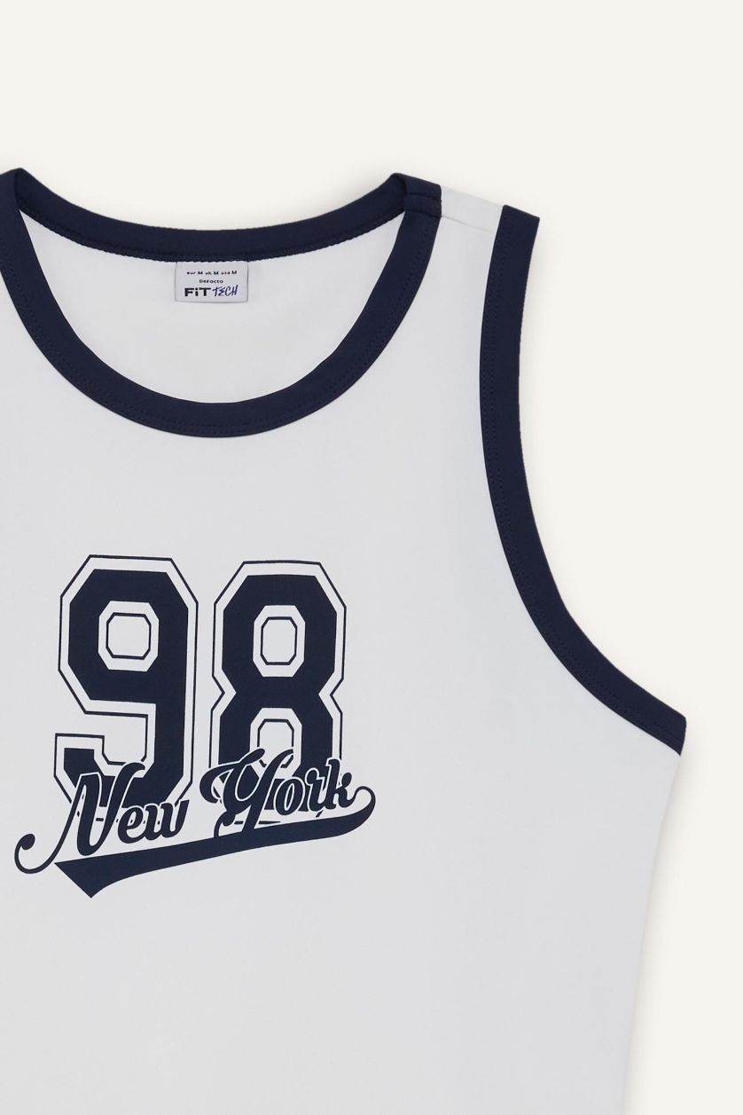 Kadın Beyaz Crop Baskılı Bisiklet Yaka Sporcu Atlet