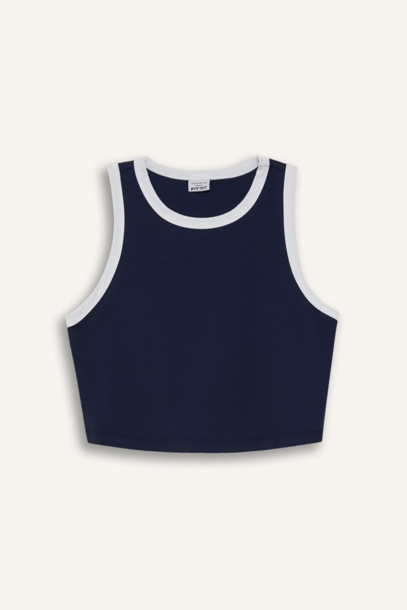WOMAN NAVY DeFactoFit Crew Neck Sports Crop Top