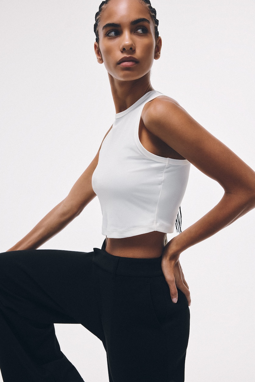 WOMAN Ecru Crew Neck Sports Crop Top