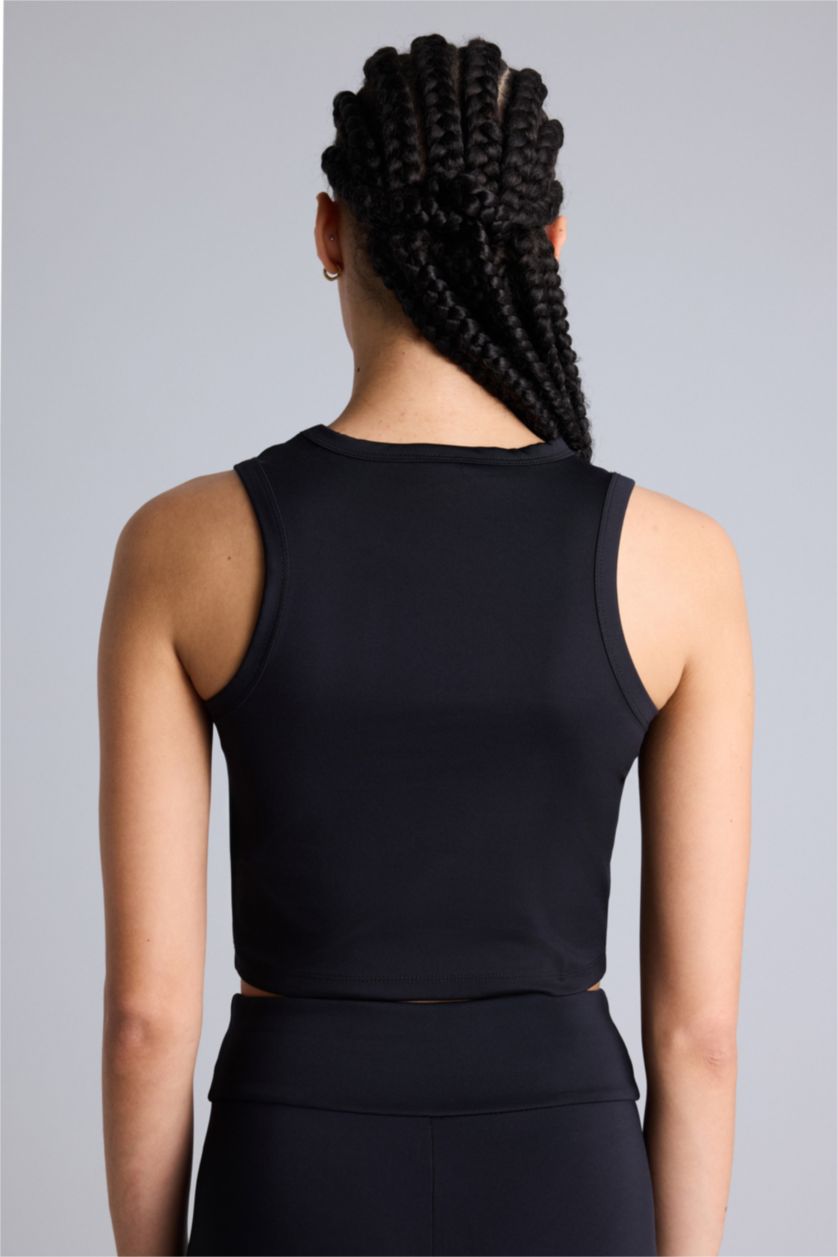 Kadın Siyah Crop Top Bisiklet Yaka Sporcu Atlet