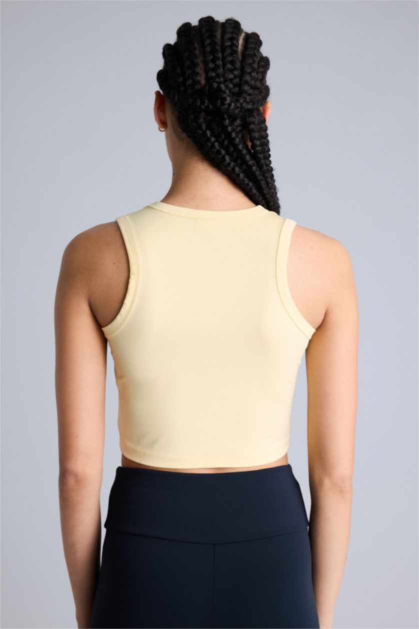 Kadın Açık Sarı Crop Top Bisiklet Yaka Sporcu Atlet