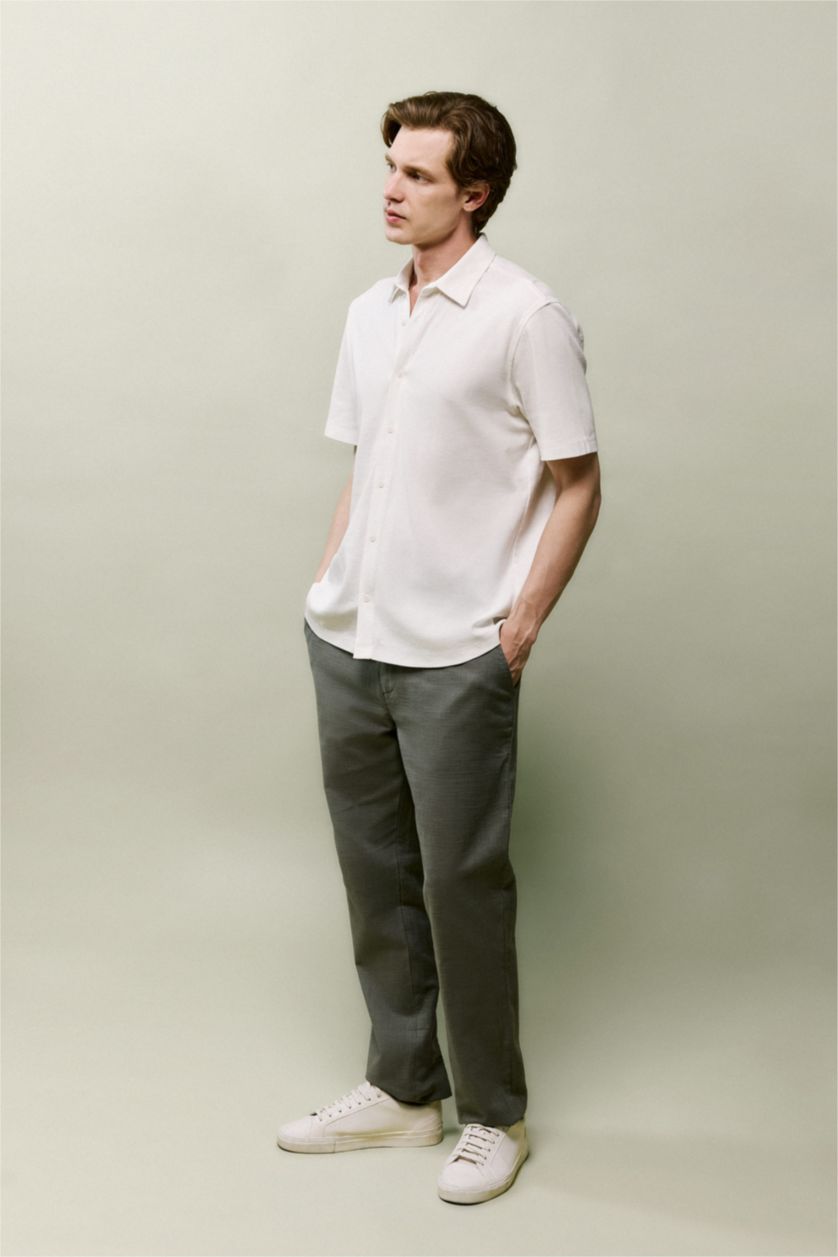 Ерлер экру Regular Fit поло жағалы трикотаж қысқа жеңді жейде